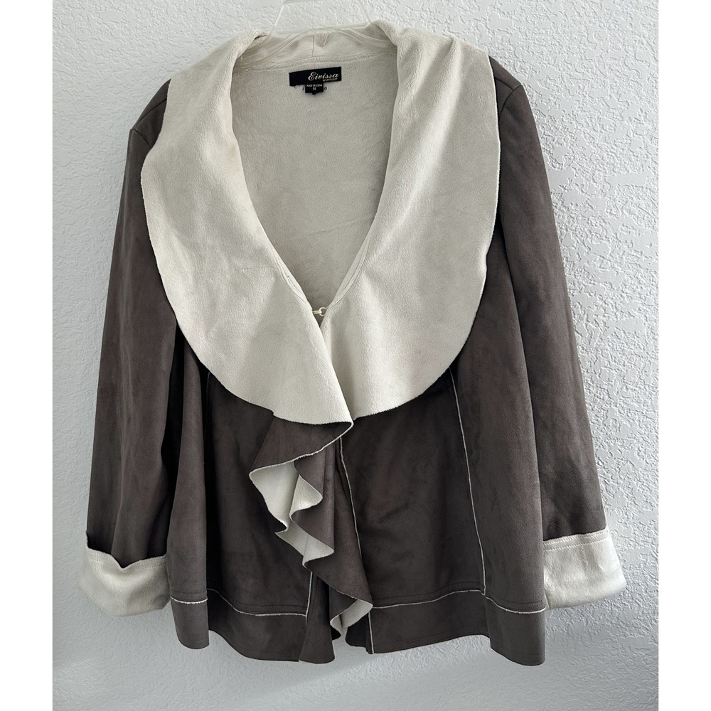 Eivissa Penny Lane Jacket Coat Womens 1X Taupe Faux Suede Plush Boho‎ 70s Retro